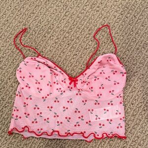 Adika Pink and Red Cherry Print Top